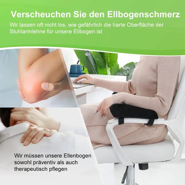 2 stk ergonomiske armlæn, memory foam albuepude, sort/grå
