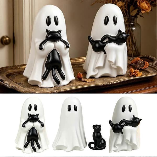 Spöke och katt-figur i harts Halloween bordsdekoration set D 3pcs