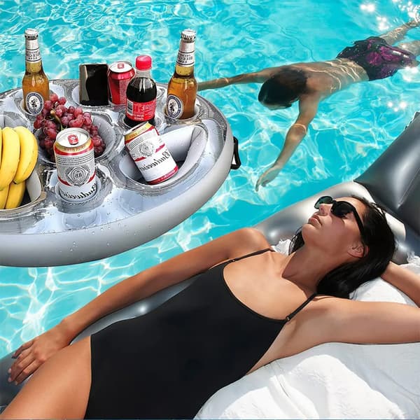 Oppustelig drikkeholder, PVC flydende ølholder, bærbar poolbakke, flydende bakke til poolparty