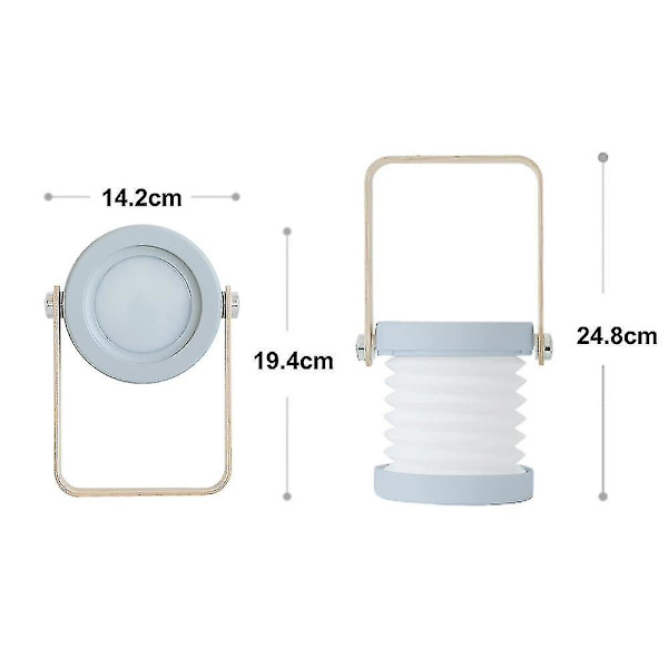 Bærbar bordlampe, nattbordslampe for lesing, soverom, camping (grå)