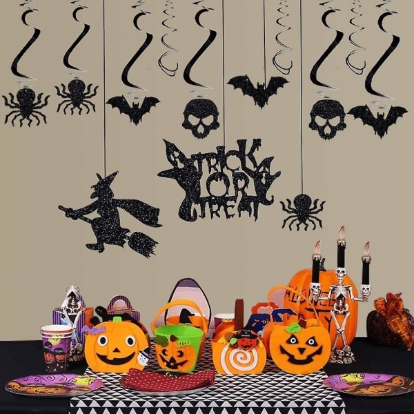 13 delar Halloween Swirl dekoration, Halloween tak Swirl dekoration, Skull Spider Bat Witch Halloween takhängande dekoration för hem, dörr