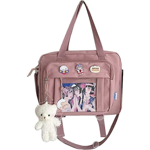 Goth Ita Bag Ryggsäck för Flickor med Plushies Japansk Skolväska Lolita Tillbehör Skolmaterial för Barn (Rosa)