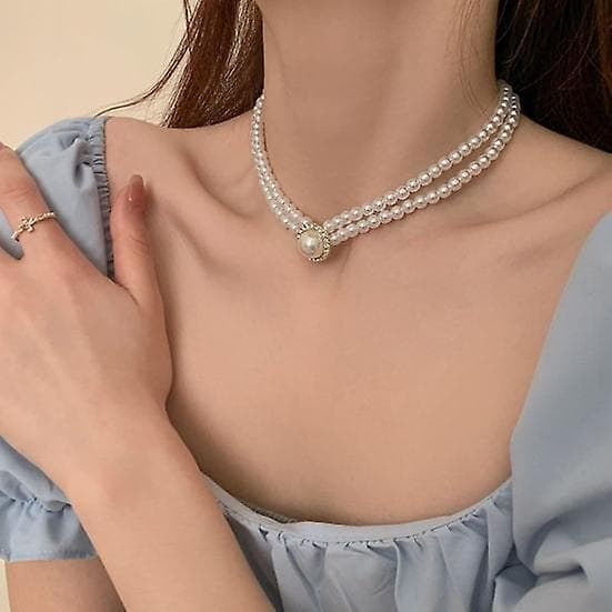 1 Set Brud Halsband Fransk Stil Vintage Temperament Dubbel Lager Elegant Present Hypoallergen Hög