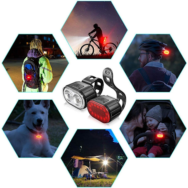 LED cykellys, USB genopladelige for- og baglygter, IPX5 vandtætte LED cykellys, dobbeltperle forlygter, egnet til alle cykler og en