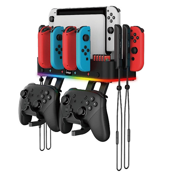 Väggmonterad laddare för Switch Host med flera funktioner, RGB-bländande färg, hängande laddare för Switch Host, väggfäste, NS-grepp, dockningsladdare (som visas)