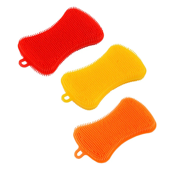 3-pack Silikon Svamp, Silikon Disksvamp, Multifunktionell Köks Silikon Skrubbsvamp för Gryta, Panna, Tallrik, Skål, Frukt, Grönsaker (Blå+Röd+Gul)