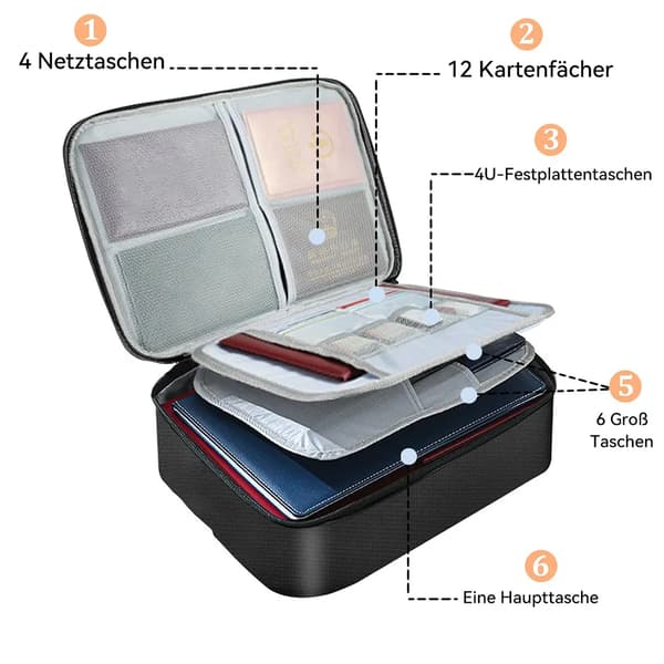 Foldbar mappe dokumenttaske, 7 rum dokumentarrangør uden lås, mørkegrøn