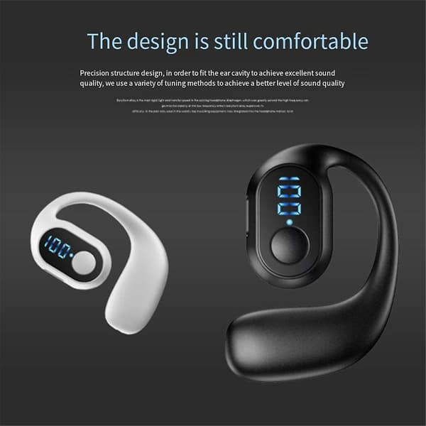 Digital display enkel öra hängande öra Bluetooth headset öppen Bluetooth 5.3 trådlös headset hörlurar vit（Vit）