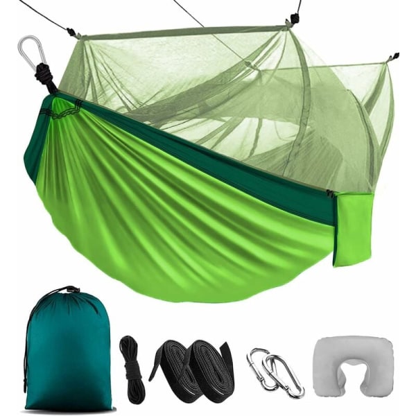 Outdoor Camping Hammock Matkariippumatto, jossa laskuvarjo Nylon Ultrakevyt hyttysverkko retkeilyretkelle Lahja - puhallettava U-muotoinen tyyny