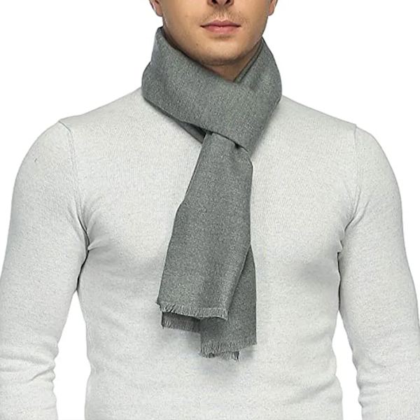 Herrscarf i ullbland, rutig, mjuk, trendig, finstickad halsduk med fransar för män, varm, klassisk och elegant rutig