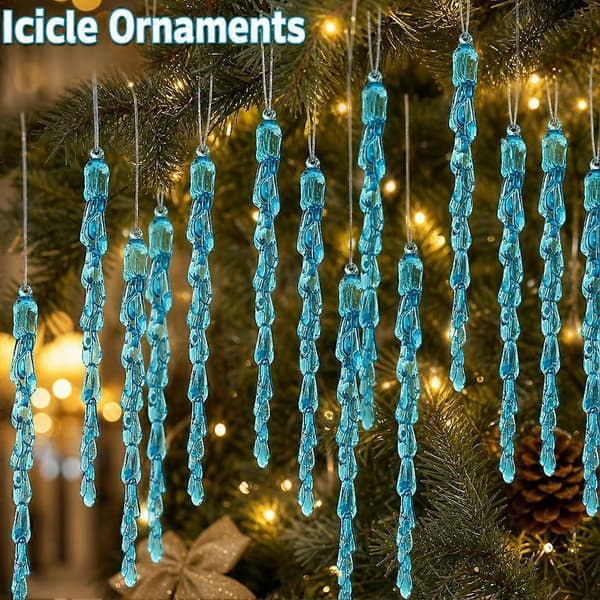 Istappar i akryl - 12-pack okrossbara julgransdekorationer Blue