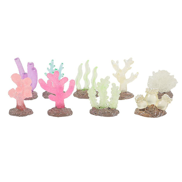 9 stk glødende akvariekorallrevdekorasjoner simulering korallplante fisketankplante modell（5.30X3.40X3.40CM，som vist）