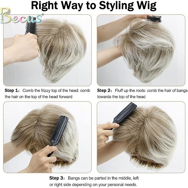 Kort blond Pixie Cut Parykker for kvinner Fluffy Layer Lowlight med rotstrekk