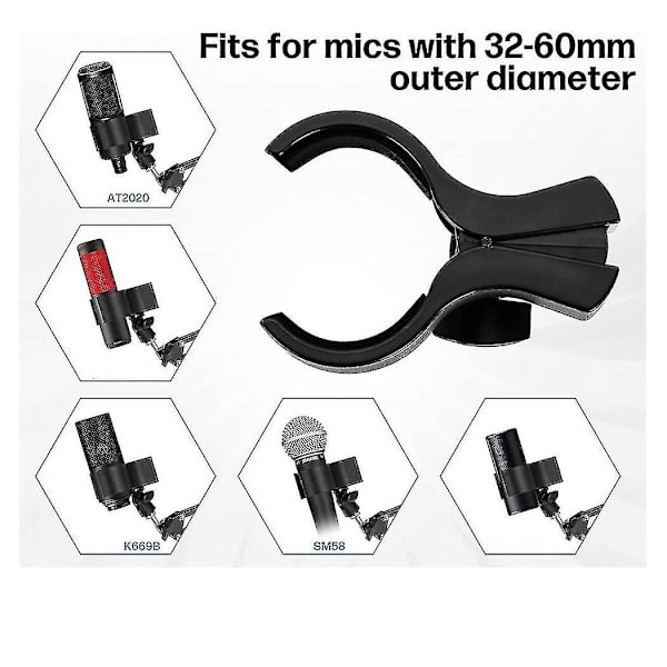 2 stk. mikrofonklipsholder, justerbar mikrofonholderklemme med 5/8 tommer han til 3/8 tommer skrue adapter