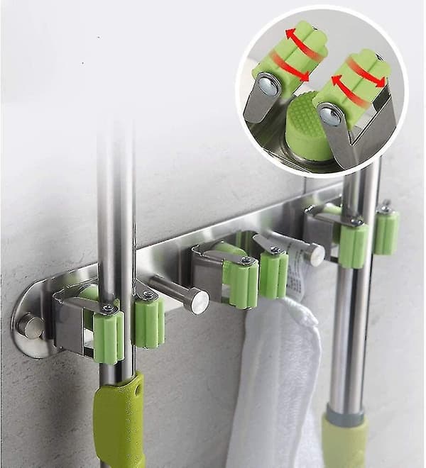 Kost- og moppestativer - Vægmonteret rustfrit stål havekost moppeholder organizer