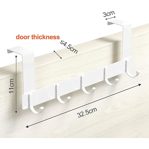 Dörrkrok med 5 krokar, aluminium dörrkrok remskrok dörrhängare ingen borrning krävs, (vit) 32,5*11*3cm