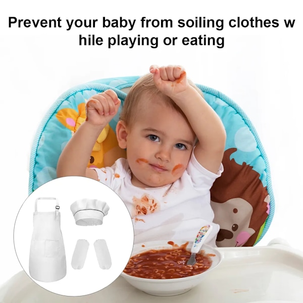 1 Set Barnkläder för Barn, Förkläde och Hatt med Ärmar, Kockförkläde för Matlagning, Bakning, Måleri, Överaller, Förskola, Måleri, Konst (Vit, M)