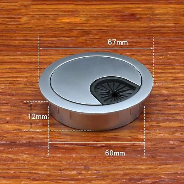 Sæt med 2 runde indbyggede kabelgennemføringer, børstet ståltrådskabeldesign, kabelopbevaring til kontorborddiameter 60 mm - Sølvperle Chrome Cisea