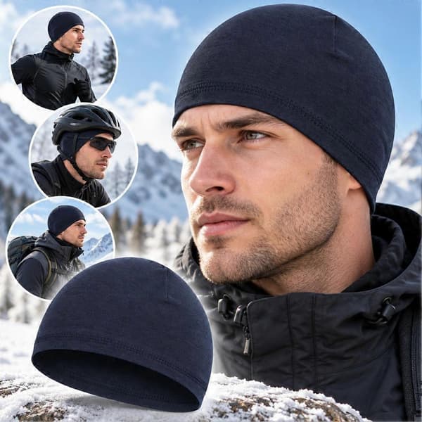Fleece-mössa 3D ergonomisk kupol varm vinterfoder med flatlocksömmar för hjälm Black