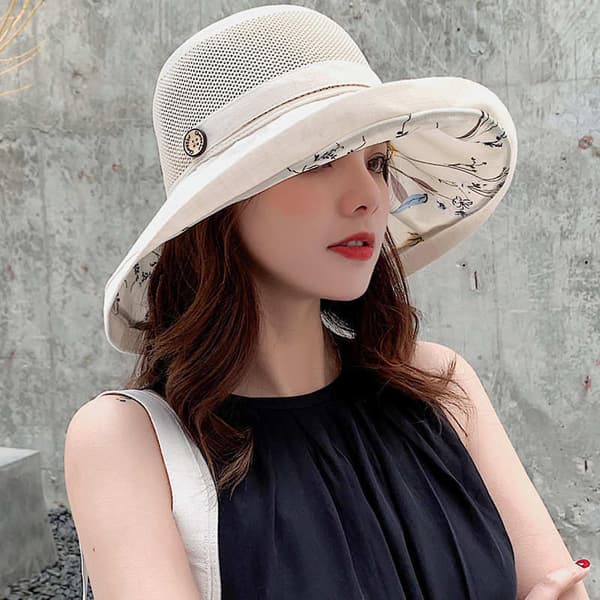 Dame Mesh Solhatte Sommer Strand UV-beskyttelse Sommerhat til udendørs sport Vandring (Beige)