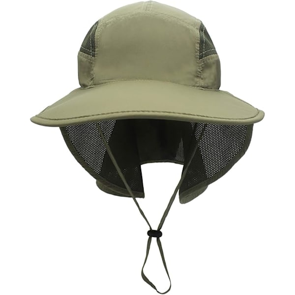 Solhatt, Herr, Dam, UPF 50+ Utomhus UV Sommarkeps med Nackskydd, Vandring, Fiskehatt, Strand Vikbar（Militärgrön）