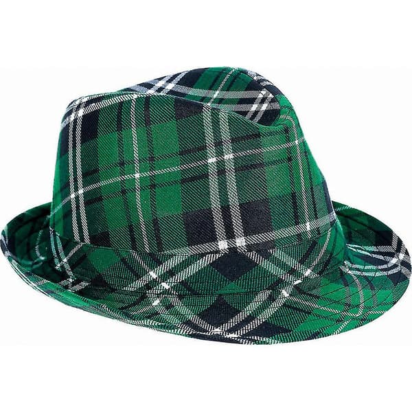 3 kpl Pyhän Patrickin päivän hattu Vihreä ruudullinen kangas Fedora hattu Rusetti ja henkselit Pyhän Patrickin päivän asusteet