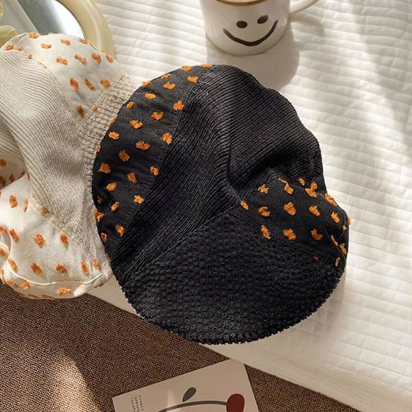 Baret Hat Fløjl Syning Ottekantet Hat Efterår Vinter Varm Flad Kunstner Baret Caps Retro Gul Flok Dekor Græskar Hatte（En Størrelse，Beige）