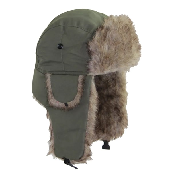 Uni vinterhatt aviator hatt trapper hatt med konstläder pälshatt herr rysk hatt (armégrön)