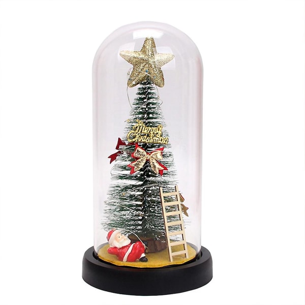 Julgran i glaskupol Liten julgransbelysning Skrivbordsprydnad Glödande Mini Xmas Tree Stege SantaLadder Santa
