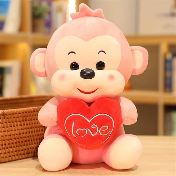 Monkey Doll Doll Heart Monkey Plys Legetøj Kærlighed Monkey Pude Par Monkey Catching Machine Klud Dukke（brun）