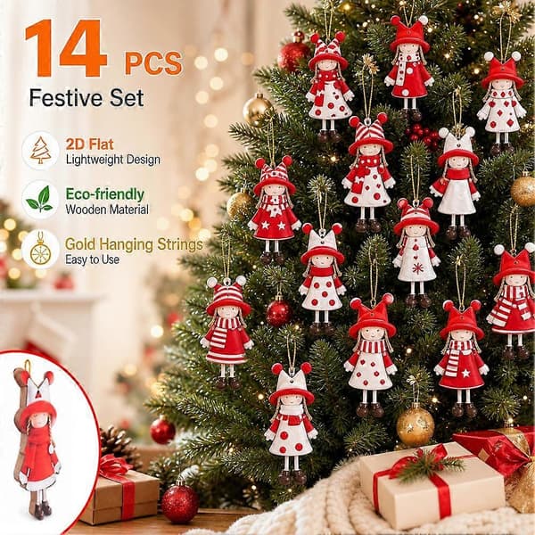 Julgransprydnad flicka - Hängande trädekoration för julgran, spiselkrans och vägg 28pcs