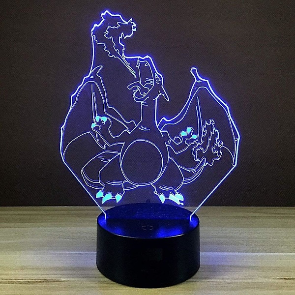 3D Optisk Illusion Charizard Nattlampa Leksak, Fjärrkontroll, Dimbar, Batteri eller USB-driven, 7 Färger Byter Jul Födelsedagspresent För Pojkar Flickor