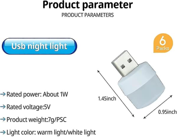 6 stk. USB-stiklampe USB-natlys Mini USB LED-lys USB-atmosfærelys Lille rund natlys