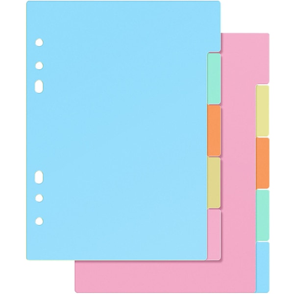 10 stk. faneopdelere 6 huller plastik etiketter indeks ringbindsopdelere til A5 notesbogsplanlægger（21X15.9cm，farverig）