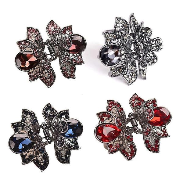 Mini Hårklämmor, Metallkristall Hårklor, Halksäkra Blommiga Hårsnoddar
