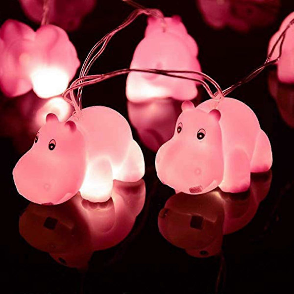1,5 m 10 Ljus Batteridriven LED Dekorativ Flodhäst Inomhus Utomhus Dekoration Strängljus, Rum Dekoration, Barnrum Dekoration, Söta Gåvor Fest Säng