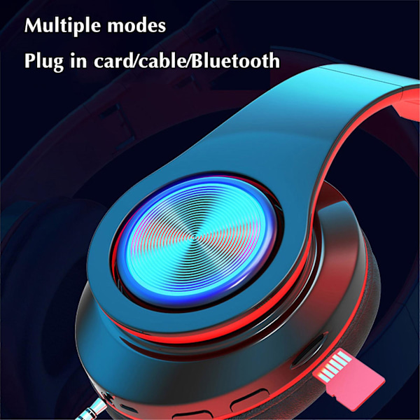 Hodemontert sammenleggbar TWS-hodetelefon trådløs Bluetooth 5.0 headset FM/TF-kort Aux-in-funksjon 7-fargers gradient blenderåpning innebygd mikrofon