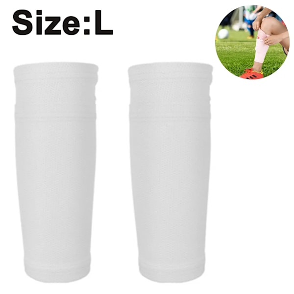 Shin Guard Holder Fotbollsstrumpor Vadskydd med Ficka Andningsbar Mjuk (Vit,L)