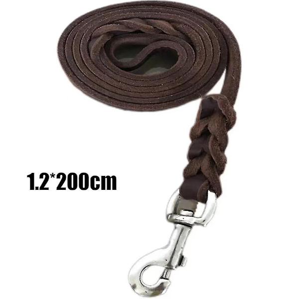Hundetreningsbånd med krok, kraftig hundebånd for store, mellomstore og små hunder（1,2 bred，brun jernkrok）