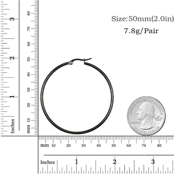 Hoopörhängen för kvinnor i rostfritt stål eller svart guldpläterade, lätta smycken, runda - guld - 50 mm