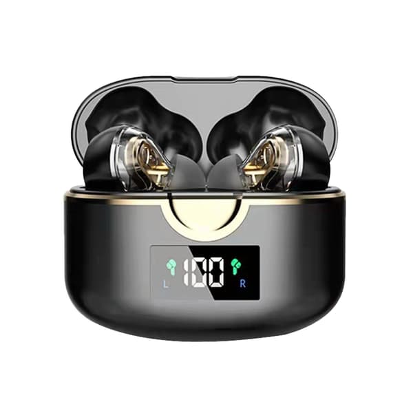 In-ear 5.0 Dubbel-rörlig ring Fyra-högtalare Subwoofer Bluetooth-headset med roterande display
