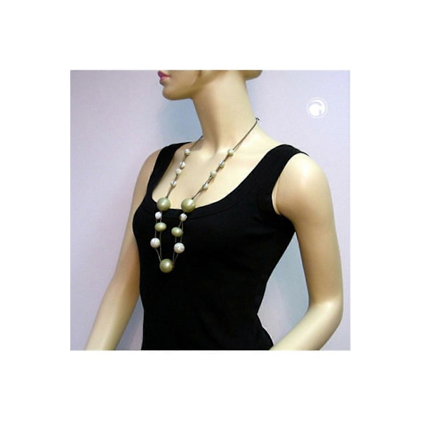 Halsband Pärlor Oliv-vit 90cm - Gl04701