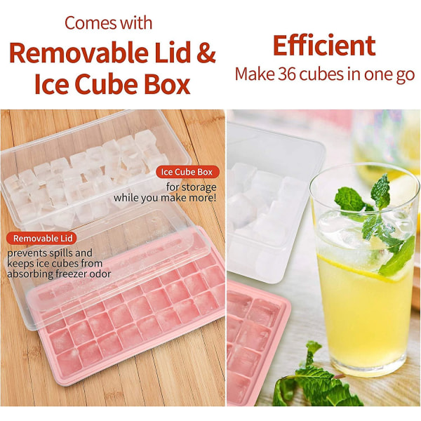 Ice Cube bricka lock och bin Silikon is bricka med skopa 36 Gridspink (44  celler, rosa) c7ed | Fyndiq
