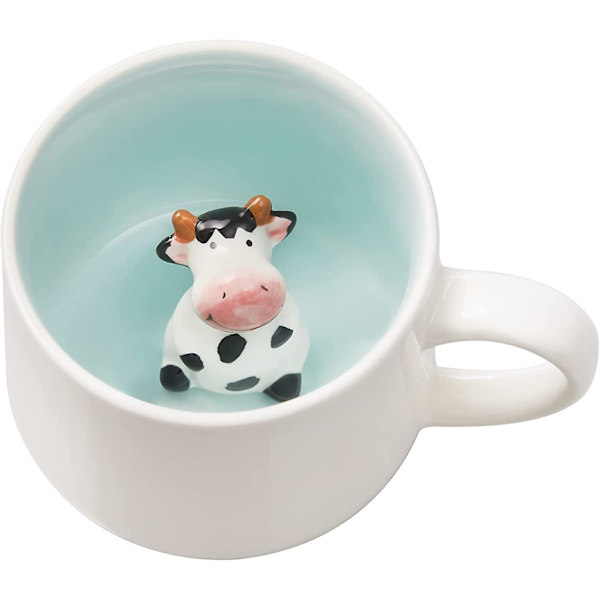 3D Kaffeekopp Ko Inside Koppen, Bästa Koppar för Par (Vit Stor Ko)