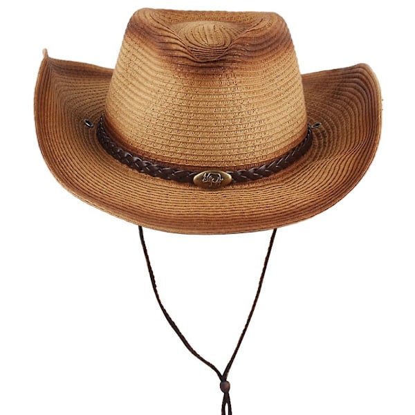 Gradient Spray Color Bred Brätte Solhatt för Män och Kvinnor - Western Halm Cowboyhatt för Utomhus Strand Resor