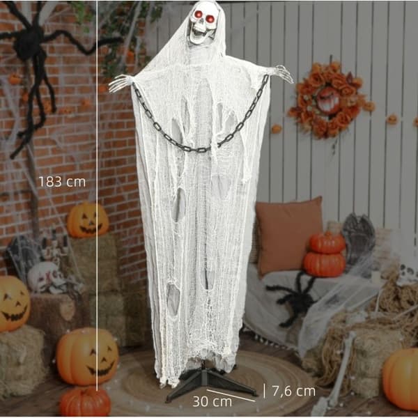 Halloween dekoration skelet reaper røde LED øjne og lydfunktion - ELVMI - grå polyester stål 183 cm