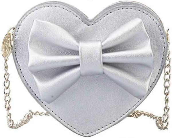 Barnflickor Hjärta Rosett Crossbody Väskor Flickor Plånbok Väska för Småbarn (Silver)