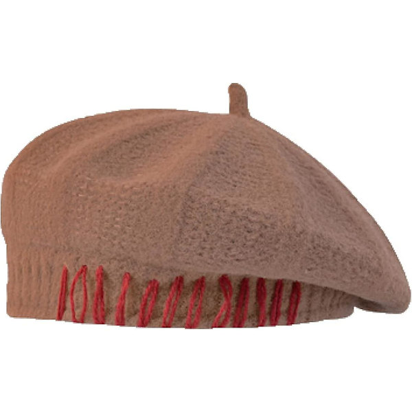 Baskrar för kvinnor enfärgad flerfärgad åttakantig hatt ullgarn stickad brätte varm platt konstnär pumpa hatt fritid slouchy mössor（En storlek，Mörkrosa）