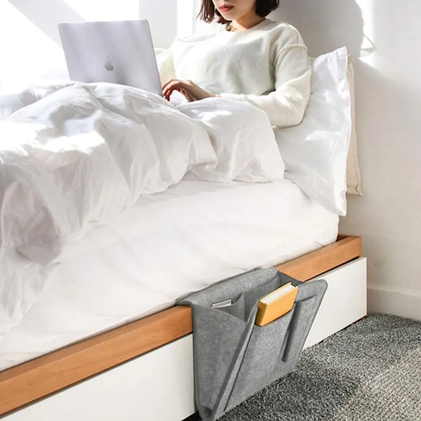 Sängfickor, Soffförvaringsväskor, Böcker, Tidskrifter, iPads, Mobiltelefoner, Fjärrkontroll, Förtjockad Filt, Halkfri, Sängfickor (Grå)