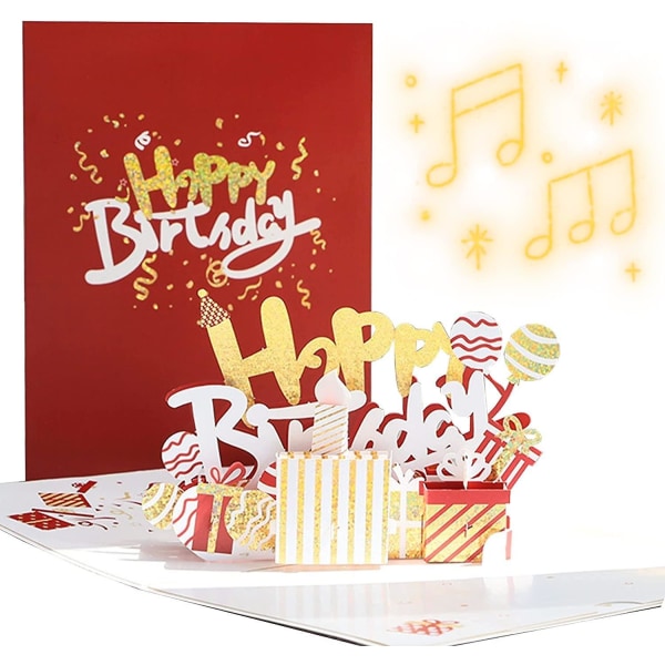 Födelsedagskort, 3D tårtkort, blås ut ljus, uppgraderad version, sing and shine, handgjort mönsterkort med blommig tårta